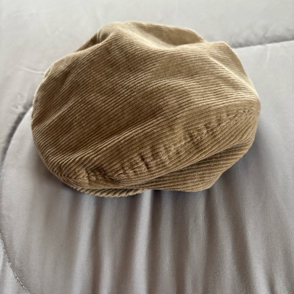 Baby Cabbie Hat Tan Corduroy ribbed fabric 6-12months